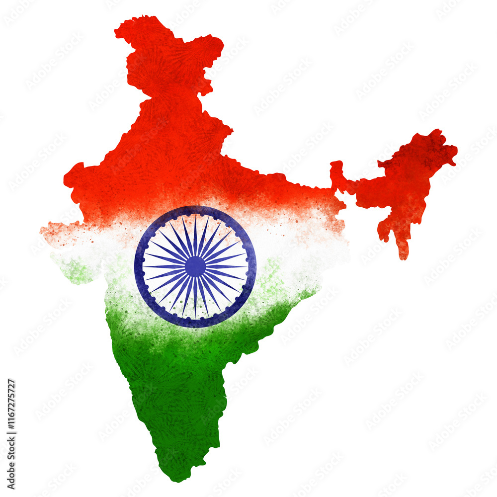 Naklejka premium Illustration of Indian map with tricolor and Ashoka Chakra on transparent background, Happy Independence Day and Republic Day 