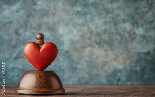 bell with heart symbol. A symbolic heart carved into a wedding bell, representing timeless love, bell heart symbol wedding, conceptual everlasting imagery photo