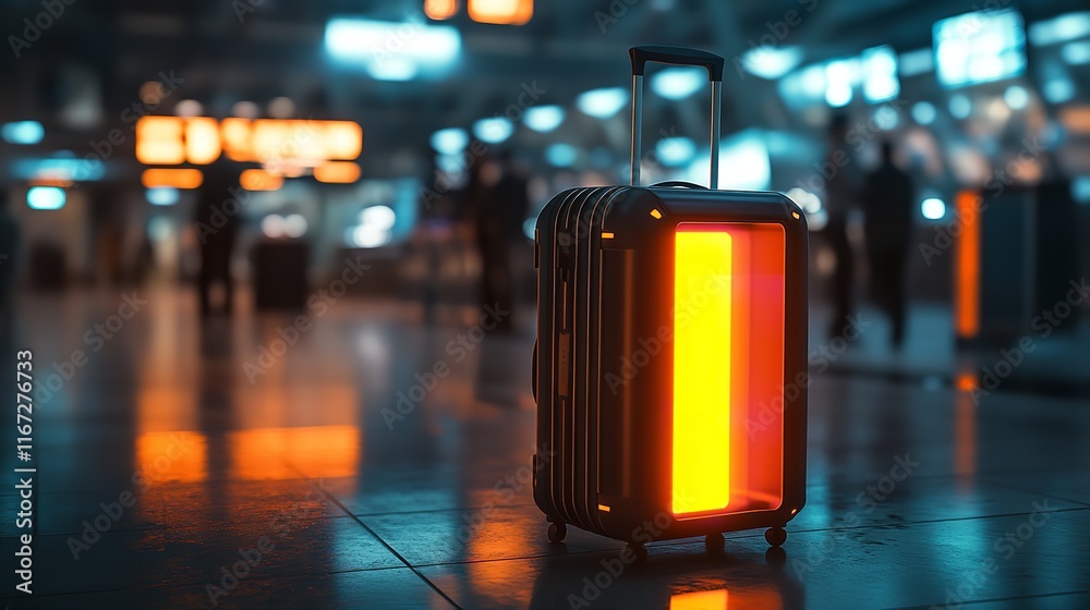 A Futuristic Digital Suitcase with LED Lights Standing
A Futuristic Digital Suitcase with LED Lights Standing