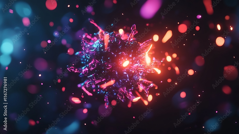 Abstract virus particle with glowing particles. Abstract virus particle with glowing particles.