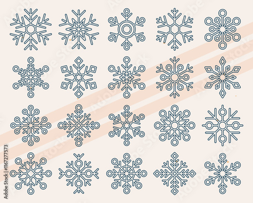 Additional snowflake-themed vector icons featuring various winter and frost elements