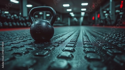 Single Kettlebell Rests On Gym Floor photo