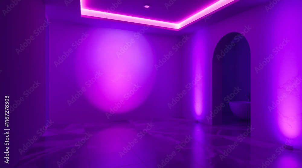 Minimalist purple room with gradient walls transitioning from lavender to plum, polished tiles, and geometric wall accents for a modern and stylish luxury backdrop. Minimalist purple room with gradient walls transitioning from lavender to plum, polished tiles, and geometric wall accents for a modern and stylish luxury backdrop.