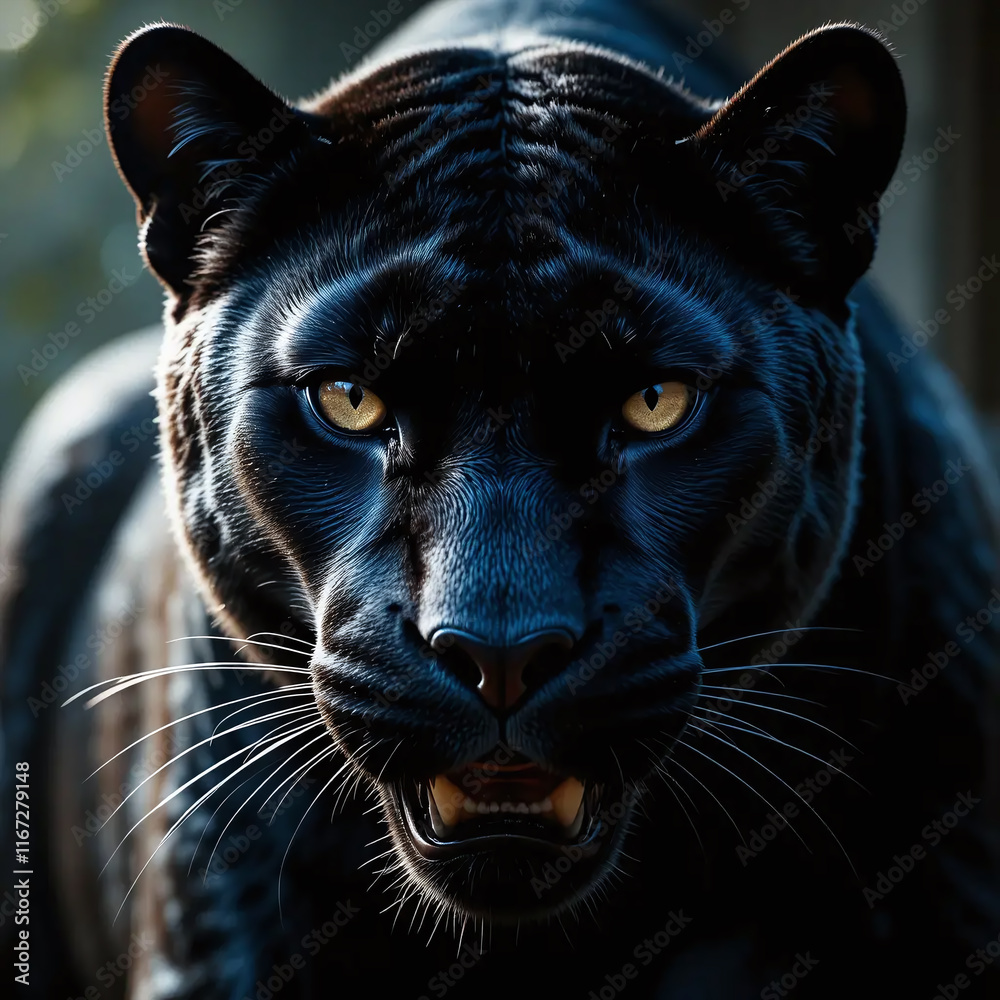 The Silent Predator. Close-Up Portrait of a black panther. Generative AI. The Silent Predator. Close-Up Portrait of a black panther. Generative AI.