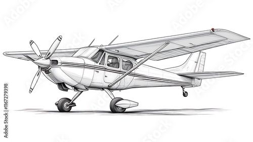 Realistic Illustration of a Cessna Aircraft Side View Sketch
