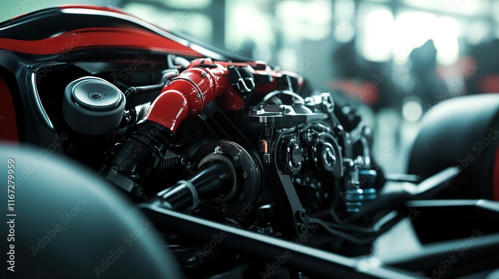 Fototapeta premium A racing engine with advanced mechanics tailored for peak performance.