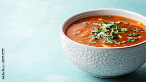 Creamy Ciorbă de burtă soup in ceramic bowl photo