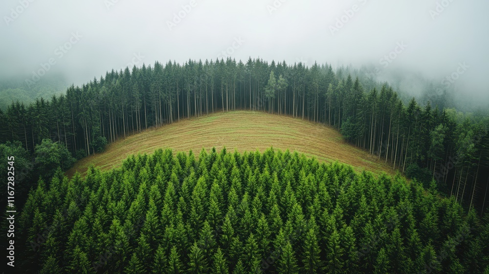 Obraz premium Forest to barren land transition nature scene aerial view environmental change fading ecosystem