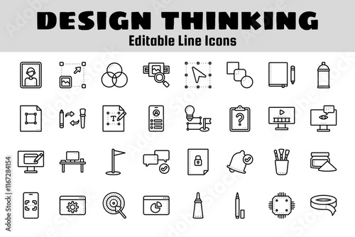 Design thinking outline icon set