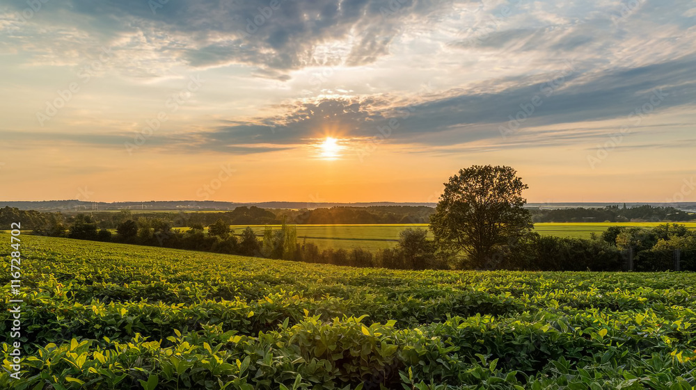 Obraz premium sunset over the green field
