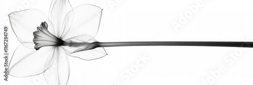 X ray theme of a daffodil flower in black and white on a white background
