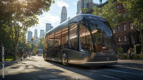 Futuristic Electric Bus on City Street