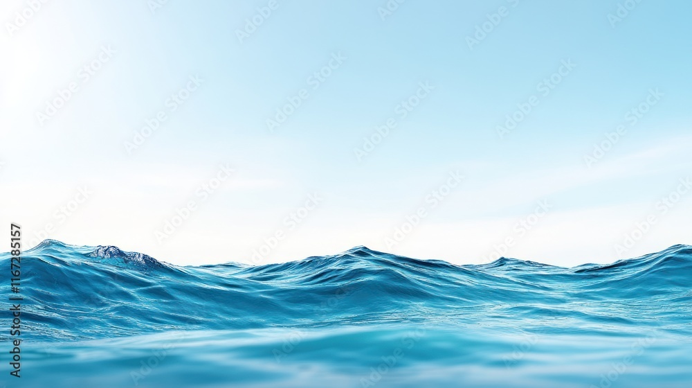 Fototapeta premium A serene view of calm ocean waves under a clear blue sky.