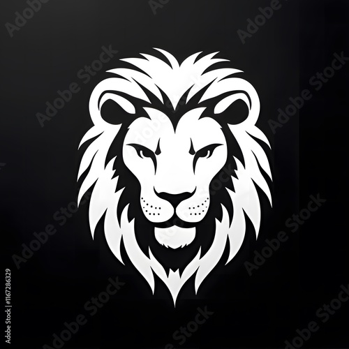 A stylized black and white lion head logo featuring a detailed mane and fierce expression. photo