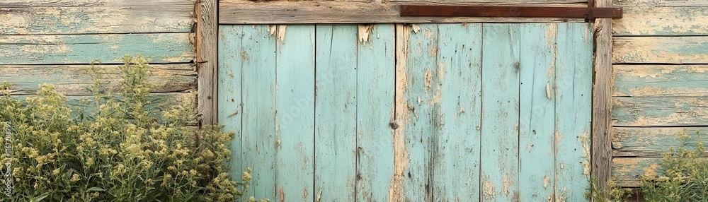 Faded barn door with organic textures of peeling paint and wood grain, capturing rural charm Faded barn door with organic textures of peeling paint and wood grain, capturing rural charm