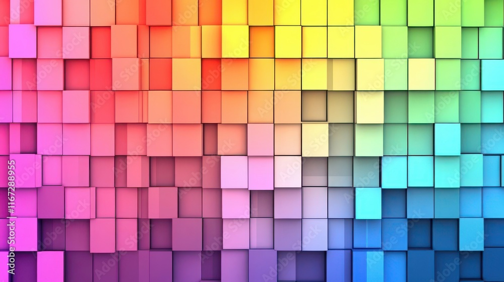 Cubic blocks in gradient spectrum shades, abstract neutral design layout Cubic blocks in gradient spectrum shades, abstract neutral design layout