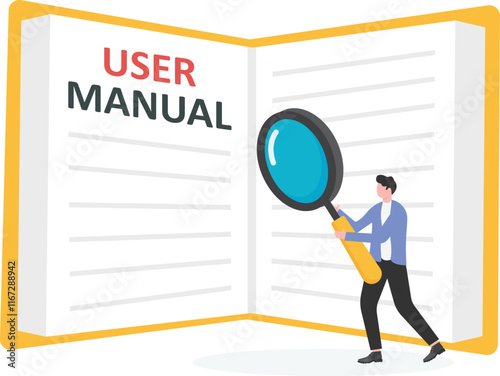 Businessman Reading User Manual. User Guide Manual Concept.

