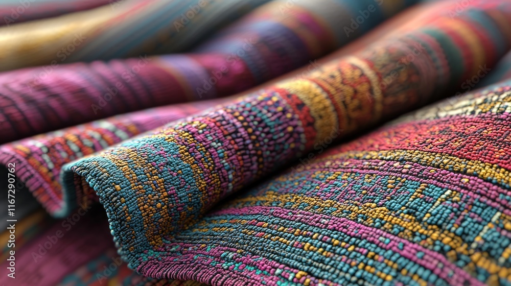 Fototapeta premium Intricate Atlantean Textiles: Vibrant Colors and Cultural Craftsmanship Close-Up