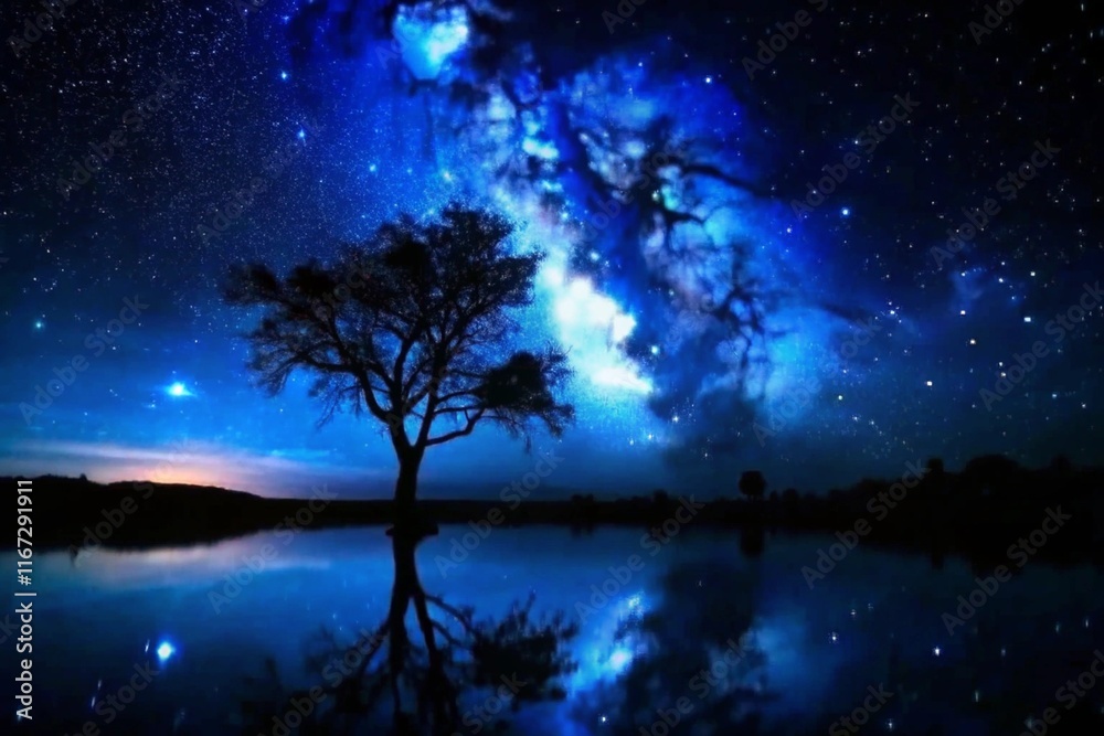 Naklejka premium 3D Render of a Tree Landscape Against a Night Sky