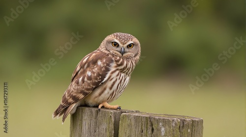 Owl Perched on Wooden Post