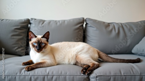 Siamese Cat Relaxing on Couch