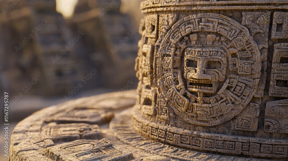 Obraz premium Mystical Atlantean Artifact: Ultra-Detailed Close-Up Revealing Intricate Carvings and Patterns of a Lost Civilization's Artistry and Craftsmanship