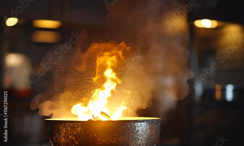 Fiery Embers in a Metal Bowl: A Dramatic Close-Up