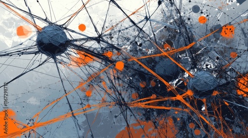 The concept of document interlinking and cross-referencing in blue-gray and orange colors photo