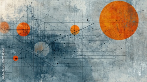 The concept of document interlinking and cross-referencing in blue-gray and orange colors photo