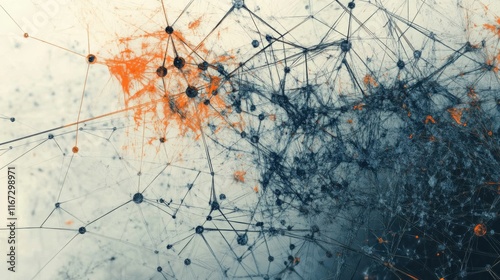 The concept of document interlinking and cross-referencing in blue-gray and orange colors photo