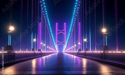 Neon Bridge at Night: A Futuristic Vision