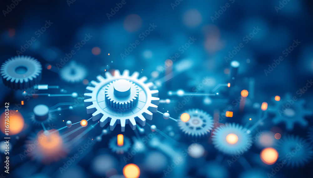 Obraz premium Interconnected Gears, Abstract Technology Background, Gears and Bokeh, Industrial Technology Concept, Metallic Gears, Abstract Mechanical Background