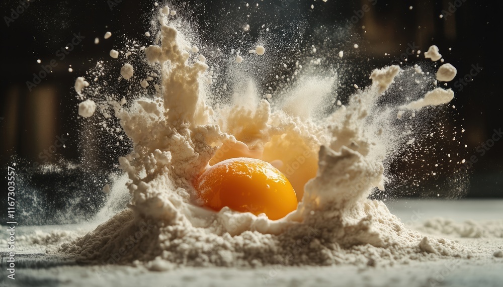 Raw Broken Egg Flowing And Flour Explosion: An Explosive Kitchen Mishap Unleashes Chaos With Unexpected Consequences. Chaos In The Kitchen. Raw Broken Egg Flowing And Flour Explosion: An Explosive Kitchen Mishap Unleashes Chaos With Unexpected Consequences. Chaos In The Kitchen.