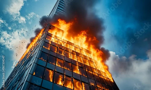 Infernal Blaze Engulfs Skyscraper: A Dramatic Fire Scene