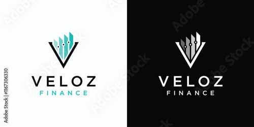 Vector logo design of initial letter V and growth graph with modern, simple, clean and abstract style. Icon for business, technology, finance and personal branding.