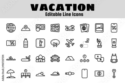 Vacation outline icon set