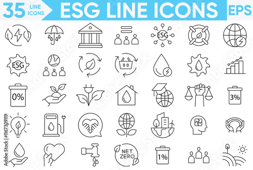 ESG Line icons set.ecology, environment, social, governance.governance related editable stroke.Vector and illustrator set.