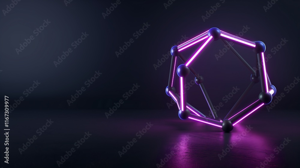 A geometric 3D abstract wallpaper with interconnected metallic polygons, glowing edges in cyan and magenta, a dark gradient background creating focus on the shapes, a sleek and modern style A geometric 3D abstract wallpaper with interconnected metallic polygons, glowing edges in cyan and magenta, a dark gradient background creating focus on the shapes, a sleek and modern style