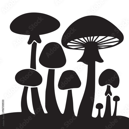 Enchanted Forest Mushrooms A Silhouette of Nature's Elegance