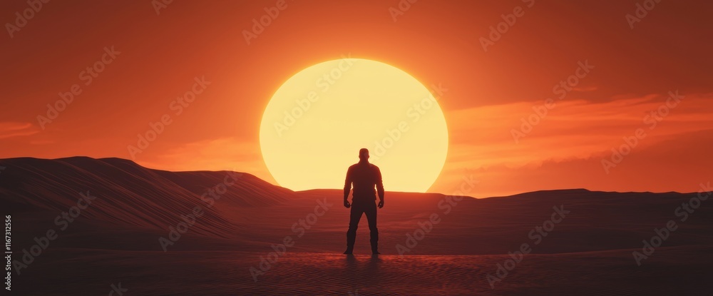 Silhouette of a Person Against a Stunning Setting Sun Horizon