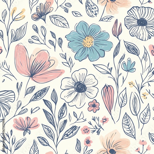 Colorful floral pattern on neutral background.