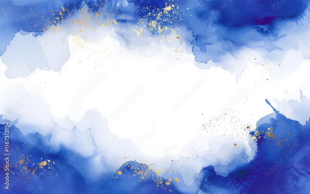 Obraz premium Blue and Abstract Golden Splashes Watercolor Background