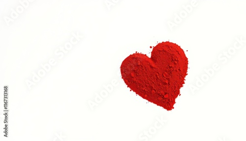Red heart shape made of sand on a plain white background for various creative uses