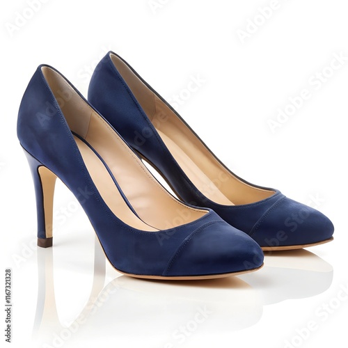 navy blue court shoes on white background