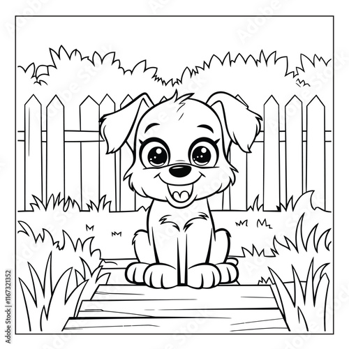 Happy cute Dog Coloring Page for Kids