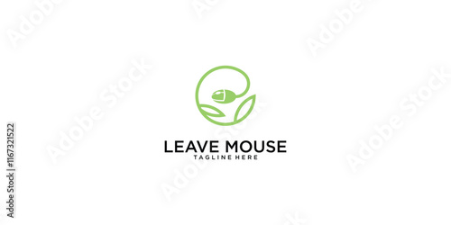 Combine mouse and leave logo design with unique concept premium vector