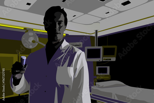 A doctor in a white coat holding a vaccine vial, modern hospital setting, professional and trustworthy