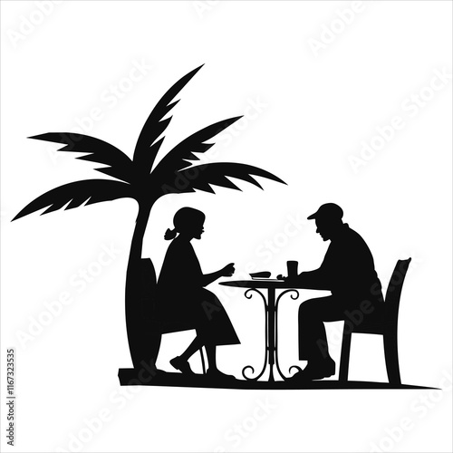 Vector silhouette of man sitting in a garden chair