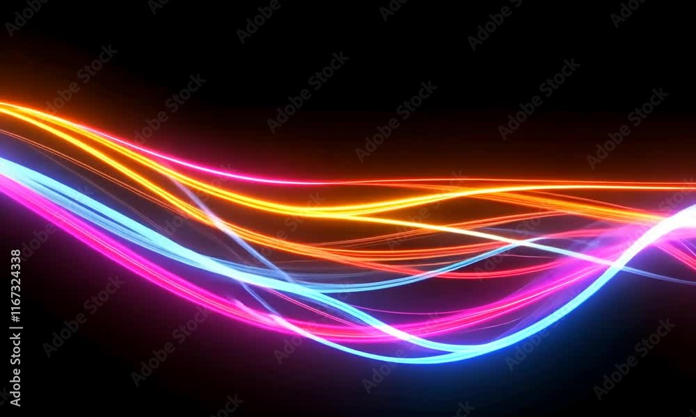 Abstract Neon Wave: Vibrant, glowing lines flowing across a dark background. Abstract Neon Wave: Vibrant, glowing lines flowing across a dark background.