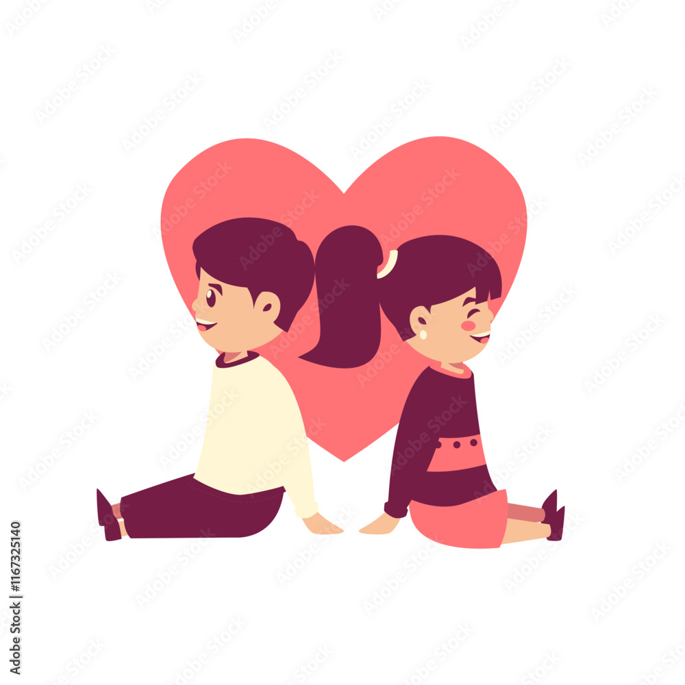 Illustration of Two Teenagers with a Heart Background, Design Inspiration, Object, Template, Character Illustration of Two Teenagers with a Heart Background, Design Inspiration, Object, Template, Character